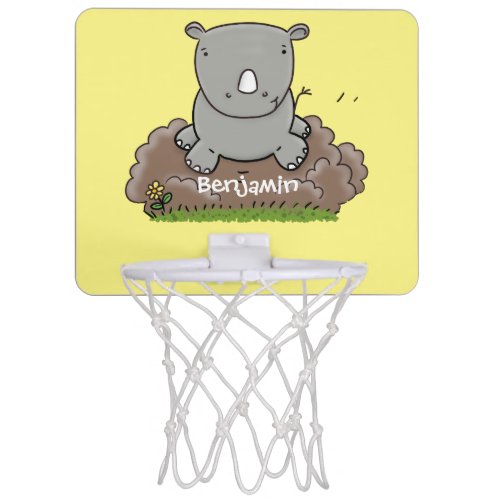 Cute baby rhino cartoon illustration mini basketball hoop