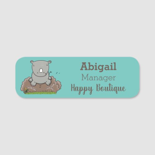 Cute baby rhino cartoon illustration name tag