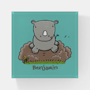Cute baby rhino cartoon illustration paperweight