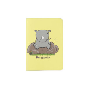 Cute baby rhino cartoon illustration passport holder