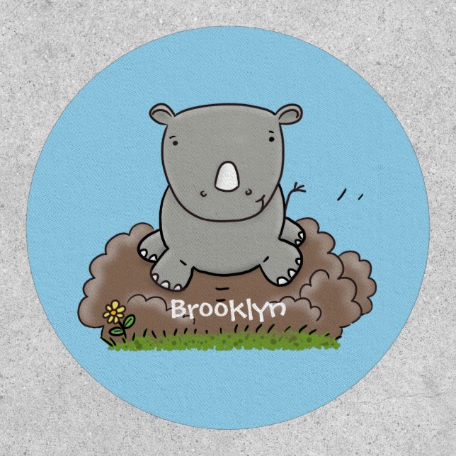 Cute baby rhino cartoon illustration patch (Front)