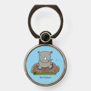 Cute baby rhino cartoon illustration phone ring stand
