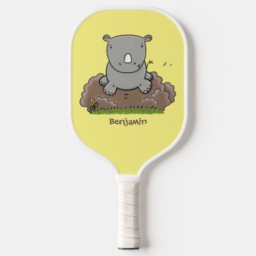 Cute baby rhino cartoon illustration  pickleball paddle