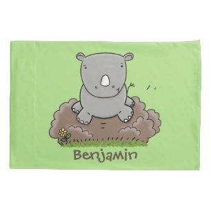 Cute baby rhino cartoon illustration pillow case