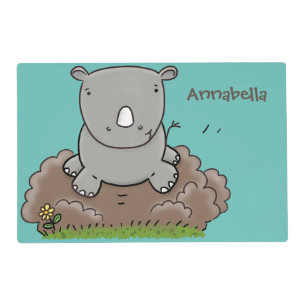 Cute baby rhino cartoon illustration placemat