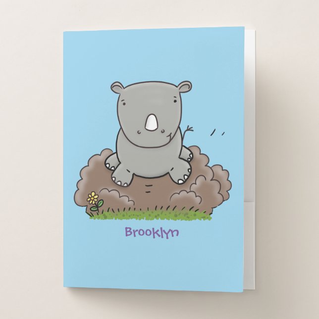 Cute baby rhino cartoon illustration pocket folder (Front)