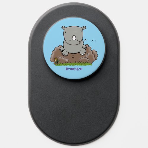 Cute baby rhino cartoon illustration PopSocket