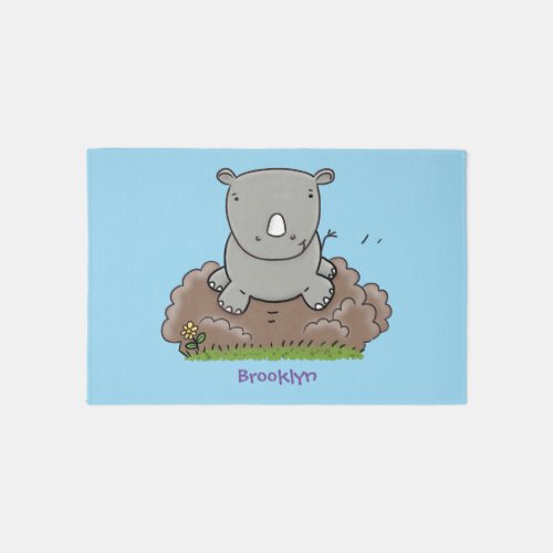 Cute baby rhino cartoon illustration rug