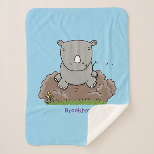 Cute baby rhino cartoon illustration sherpa blanket