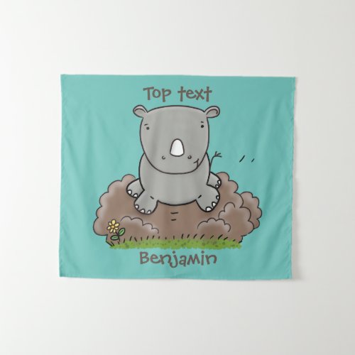 Cute baby rhino cartoon illustration tapestry