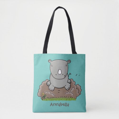 Cute baby rhino cartoon illustration tote bag