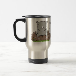 Cute baby rhino cartoon illustration travel mug
