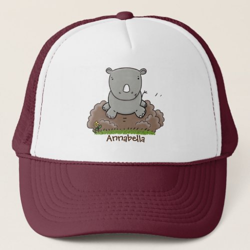 Cute baby rhino cartoon illustration trucker hat