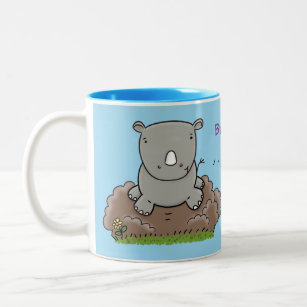 Cute baby rhino cartoon illustration Two-Tone coffee mug