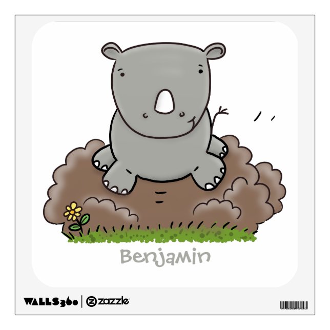 Cute baby rhino cartoon illustration wall decal (Front)