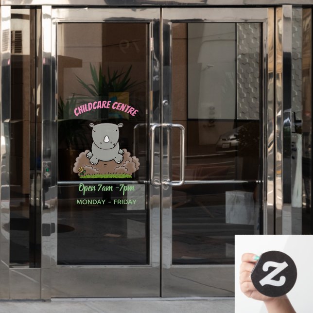 Cute baby rhino cartoon illustration window cling (Office Door)