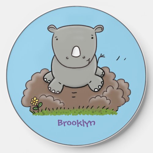 Cute baby rhino cartoon illustration wireless charger 