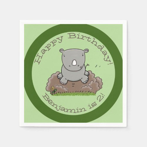 Cute baby rhino green cartoon illustration napkins