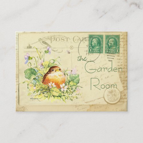 Cute Baby Robin with Violets Business Card Templates