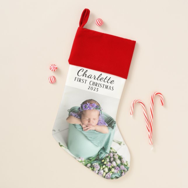 Cute Baby`s 1`st Christmas  Photo Baby  Christmas Stocking (Front)
