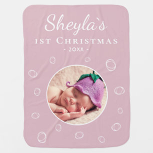 Cute Baby`s 1st Christmas Pink Baby Photo Baby Blanket