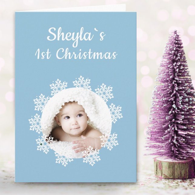 Cute Baby˙s 1st Christmas Snowflake Photo Holiday Card (Creator Uploaded)