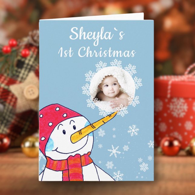 Cute Baby˙s 1st Christmas Snowman Photo Holiday Card (Creator Uploaded)
