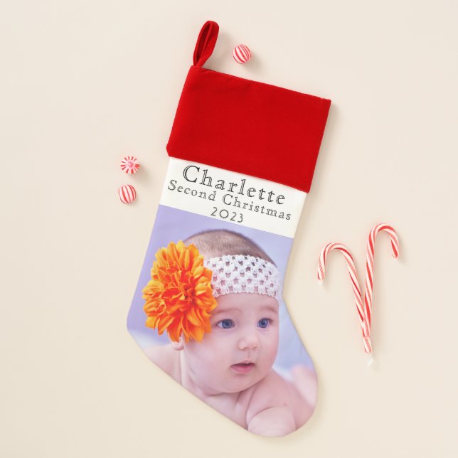 Cute Baby`s 2nd Christmas  Photo Baby  Stocking (Front)