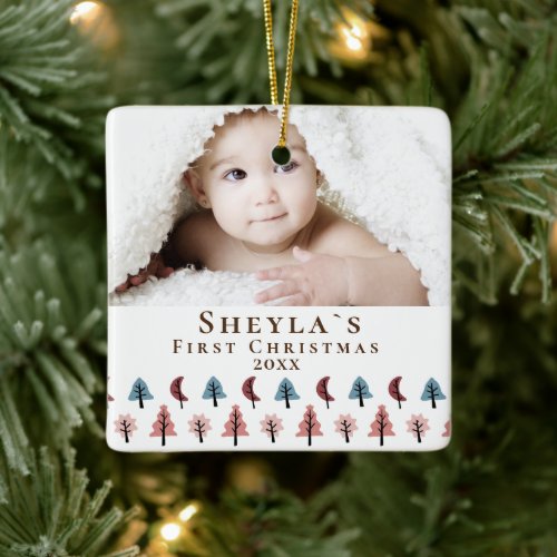 Cute Babys First Christmas Photo Ceramic Ornament