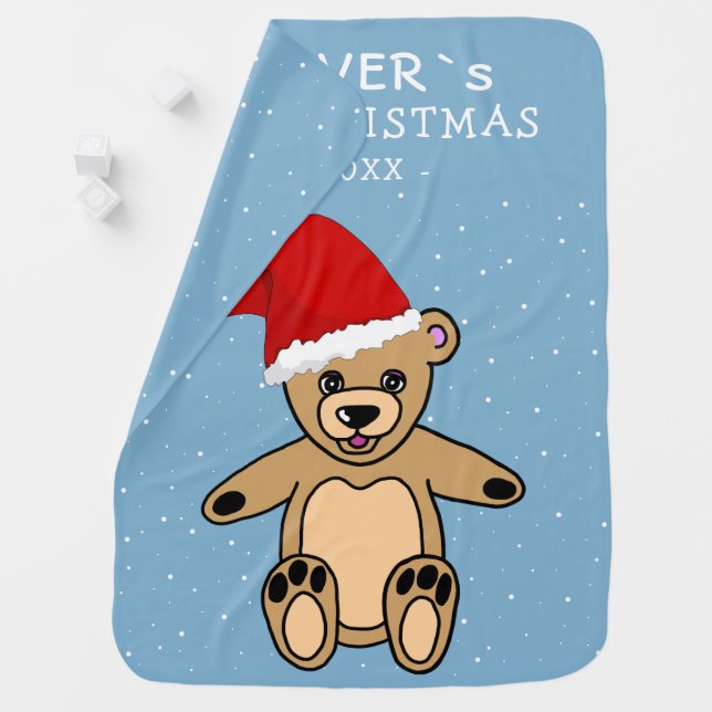 Cute Baby`s First Christmas Teddy Bear Santa Hat Baby Blanket (In Situ)
