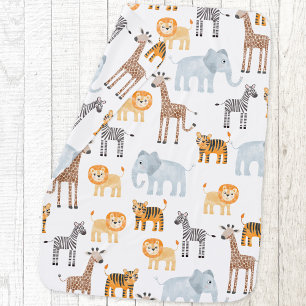 Cute Baby Safari Animal Watercolor Blanket