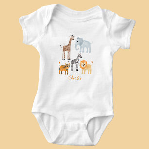 Cute Baby Safari Animal Watercolor Custom Name Bodysuit