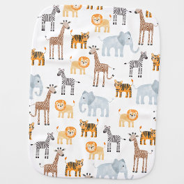 Cute Baby Safari Animal Watercolor Pattern Baby Burp Cloth