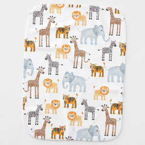 Cute Baby Safari Animal Watercolor Pattern Burp Cloth