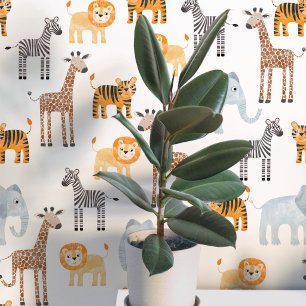 Cute Baby Safari Animal Watercolor Pattern Wallpaper
