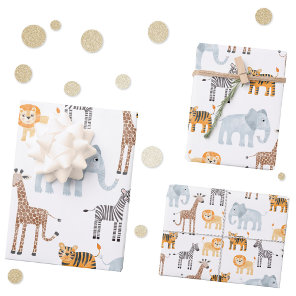 Cute Baby Safari Animal Watercolor Pattern Wrapping Paper Sheets