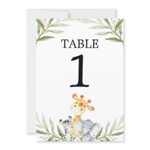 Cute baby safari animals 5"x7" table numbers