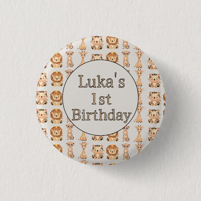 Cute Baby Safari Animals Button (Front)