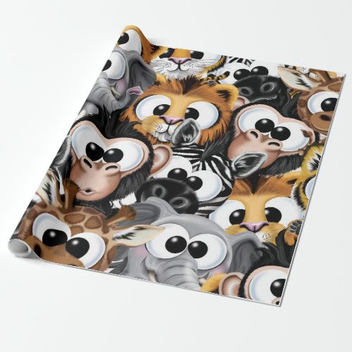 Cute Baby Safari Animals Collage Holiday  Wrapping Paper