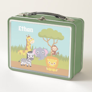 Cute Baby Safari Animals Kids Personalized Metal Lunch Box