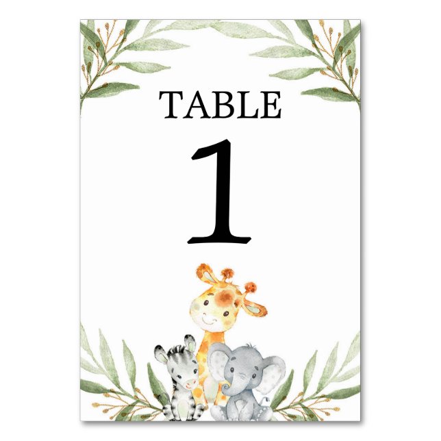 Cute baby safari animals table numbers (Front)
