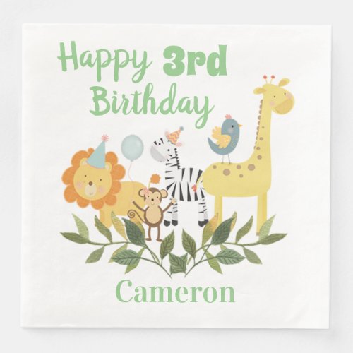 Cute Baby Safari Animals with Party Hats Paper Dinner Napkins