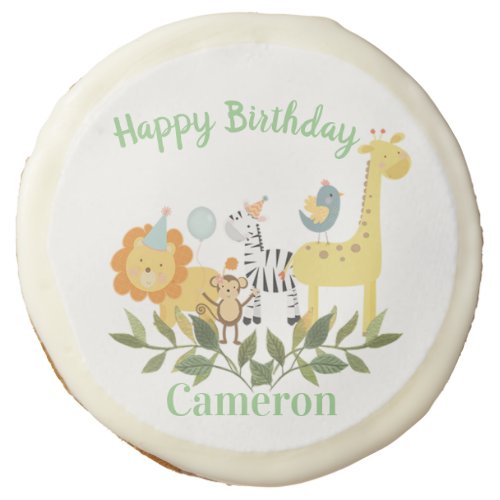 Cute Baby Safari Animals with Party Hats Sugar Cookie