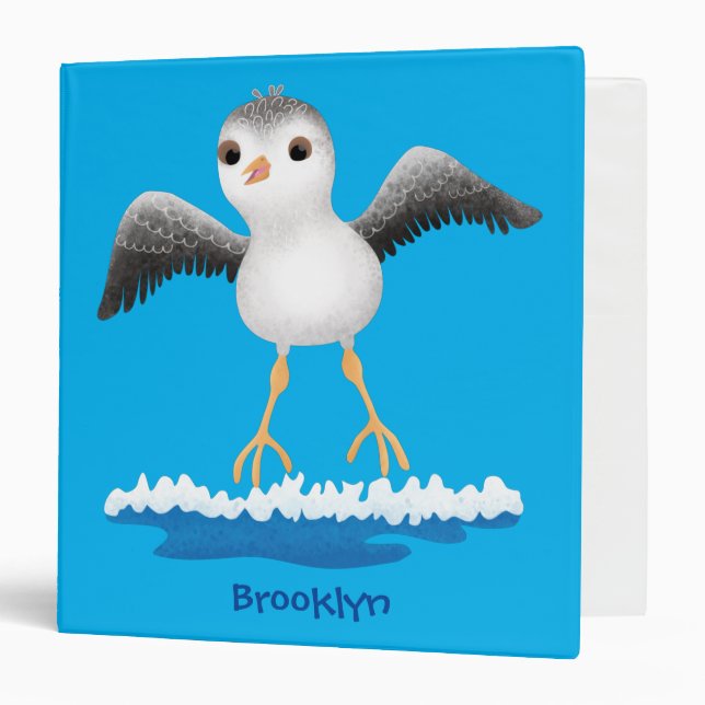 Cute baby sandpiper cartoon illustration 3 ring binder (Front/Inside)
