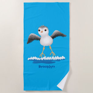 Cute baby sandpiper cartoon illustration beach towel