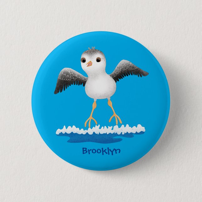 Cute baby sandpiper cartoon illustration  button (Front)