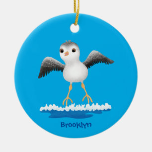 Cute baby sandpiper cartoon illustration ceramic ornament