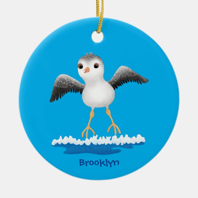 Cute baby sandpiper cartoon illustration  ceramic ornament (Front)