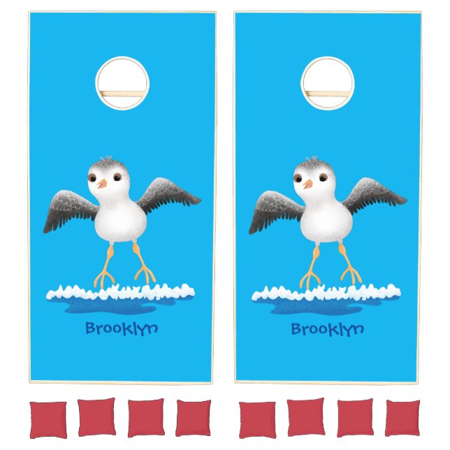 Cute baby sandpiper cartoon illustration cornhole set (Set)