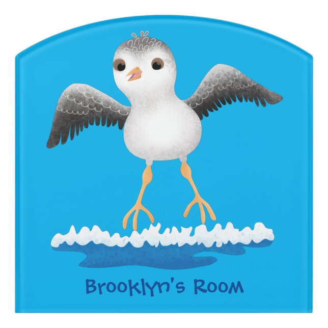 Cute baby sandpiper cartoon illustration door sign (Contour Front)